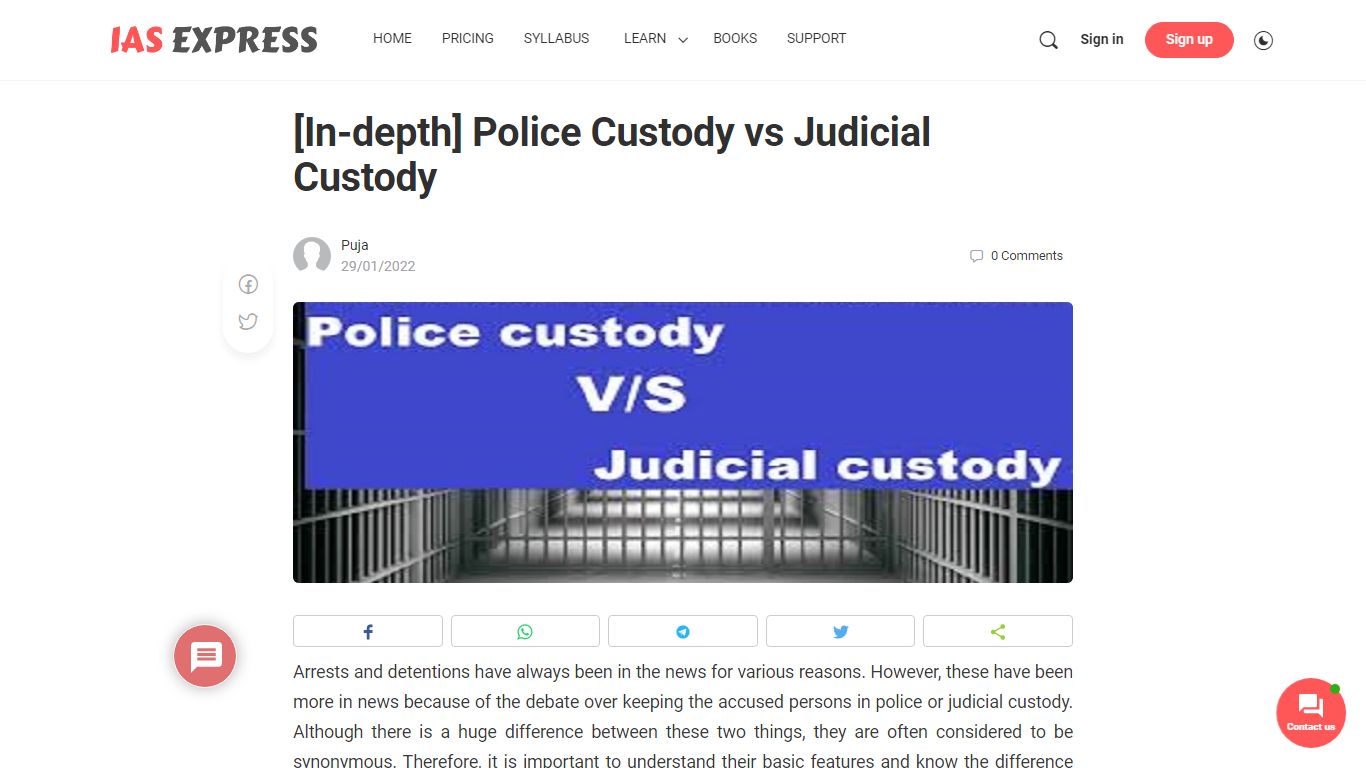 [In-depth] Police Custody vs Judicial Custody - IAS EXPRESS