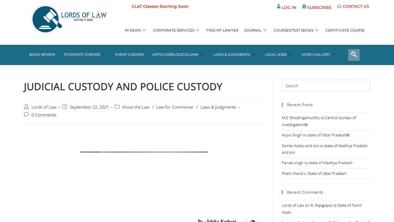 JUDICIAL CUSTODY AND POLICE CUSTODY – Lords of Law